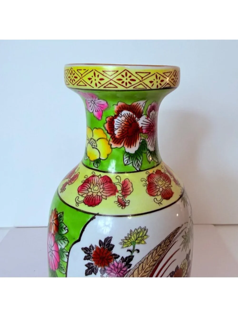 James Alex Chinoiserie Vase Asian Style Porcelain Pheasant Floral Home Decor